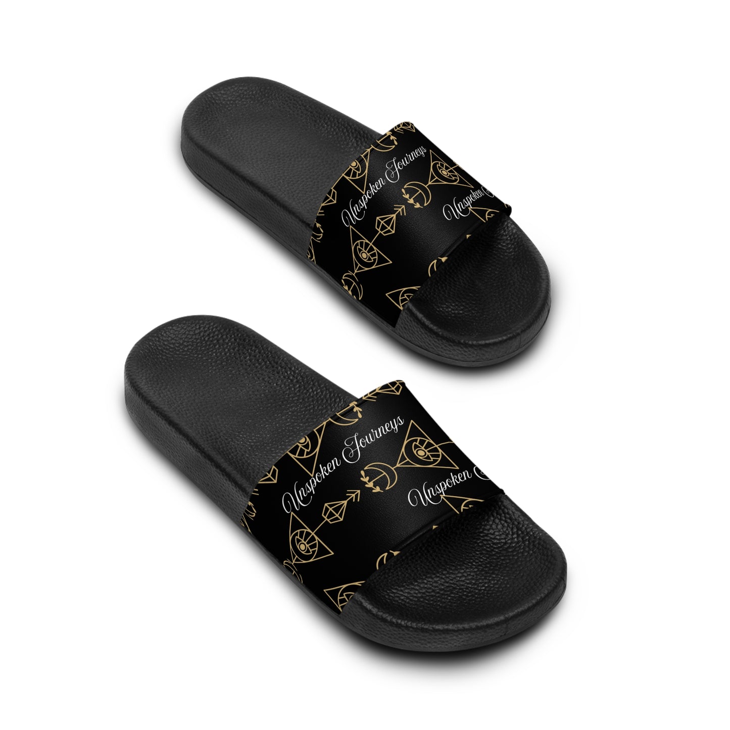 Unspoken Journeys Black & Gold Slides – Grounded Healing Comfort
